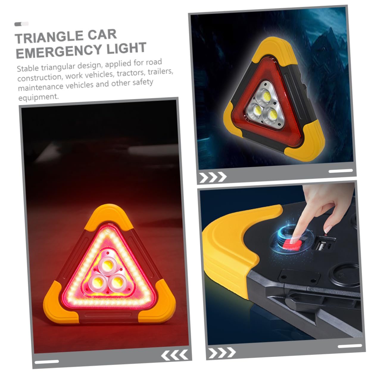 Triángulo de Advertencia para Coche Luces LED y Señal Reflectante | Diseño Triangular Estable, Abs Luz Led, Uso en Emergencia y Trabajo Vial