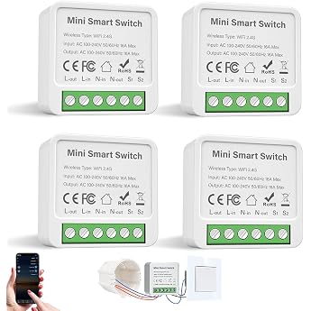 WiFi Smart Light Switch Module Pack of 4 Alexa Light Switch WiFi Switch Flush-Mounted 2-Way Control Smart Switch Compatible with Alexa Echo Google Home Smart Life Tuya Neutral Conductor Required