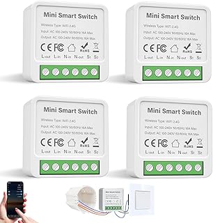 Smart Lichtschalter, 4 Stück Alexa lichtschalter, Wlan Schalter, 2 Wege Smart Switch Kompatibel Alexa Echo Google Home Smart Life und Tuya, Passt Hinter Wandschalter, Neutralleiter Erforderlich