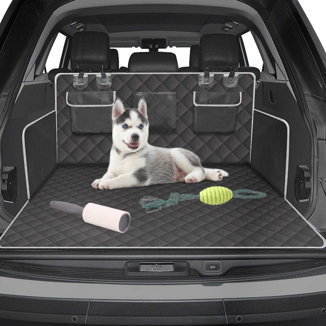 Funda Coche Perro - Protector Perros Maletero - Funda Perro para Coche Impermeable, Antideslizante, Lavable, Protector Universal Color Negro - Incluye Rodillo Quita Pelos y Juguete