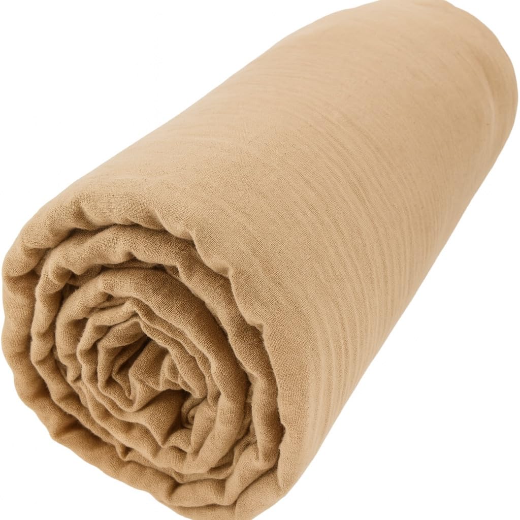Promo Linge Beige Fitted Sheet, Cotton Gauze, 30 Cm Corner, 160 X 200 Cm