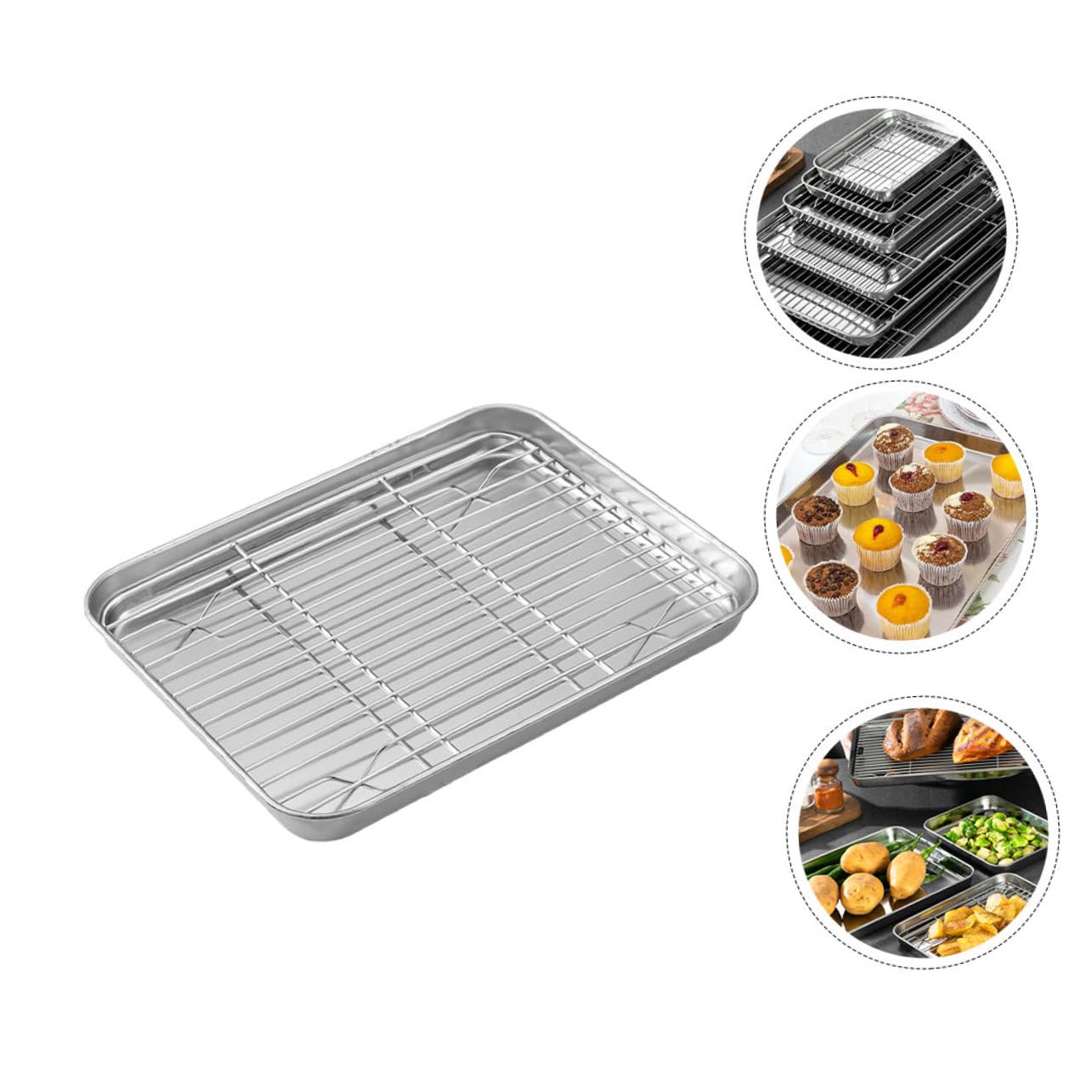 Uonlytech Bandeja de Hornear Antiadherente con Rejilla para Enfriar y Bandeja de Drenaje de Aceite Utensilios de Cocina para Hornear Alimentos Color Plateado