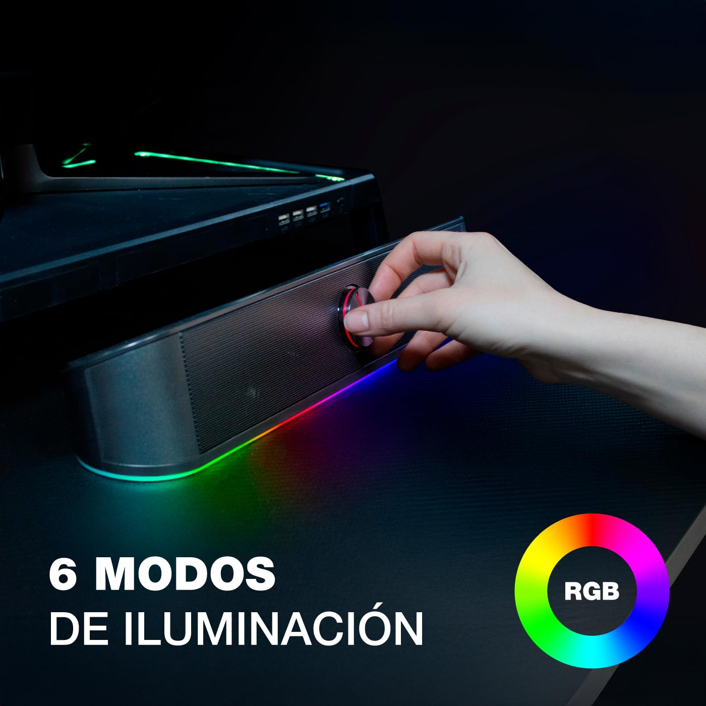 CoolBox DeepGaming Barra Sonido PC con Iluminación RGB R200B - Altavoces PC Gaming Estéreo 2.0, 6 W RMS, Entrada 3,5 mm Jack + Bluetooth 5.0, para PC, Ordenador Portátil, TV - Negro