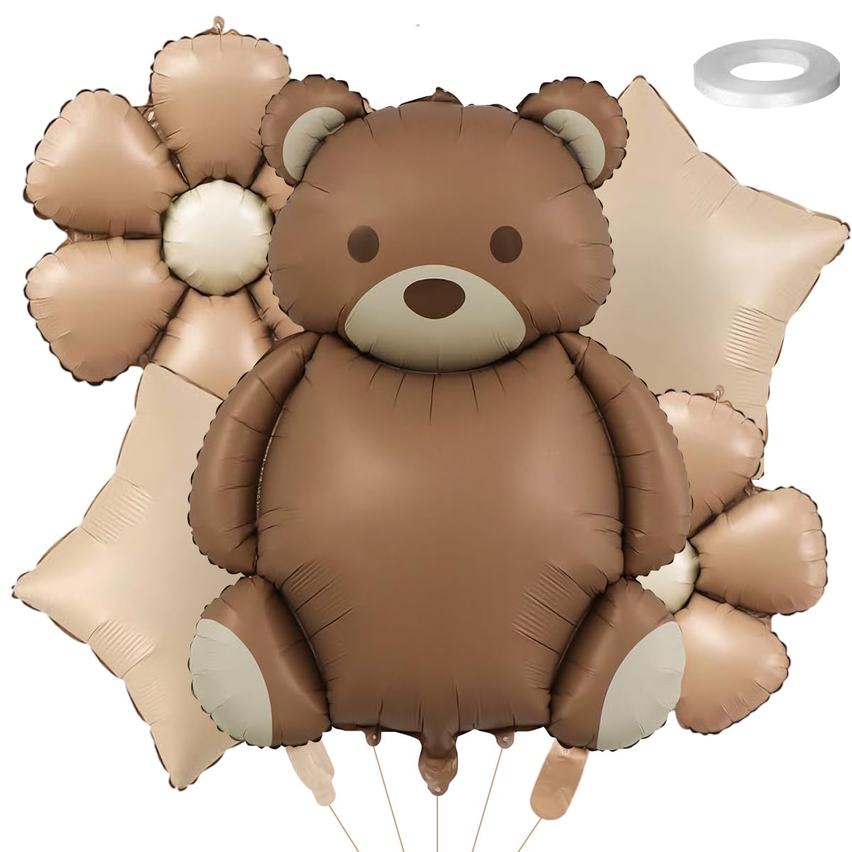 First Birthday Balloons, Brown Bear Balloon, Brown Balloon, 5PCS Reusable Bear Foil Balloons in Beige Caramel for Baby Shower, Gender Reveal Birthday Party Decorations