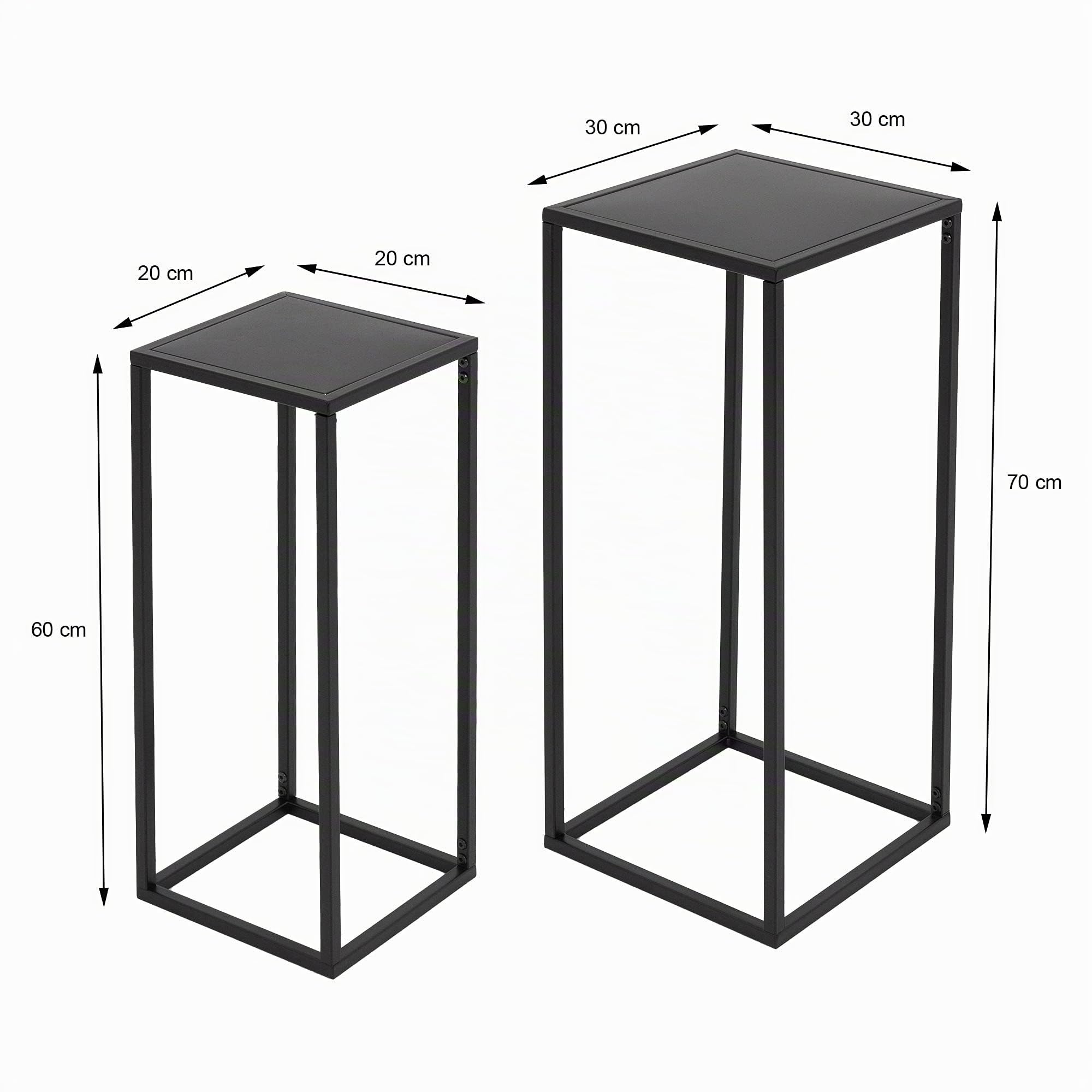 ML-Design Set 2 Supporti Sgabelli per Piante Fiori 20x60x20/30x70x30 cm Supporto Fioriera in Metallo Design Moderno Portavasi Resistente alle Intemperie e Robusto da Interno Esterno Base Angolare Nero