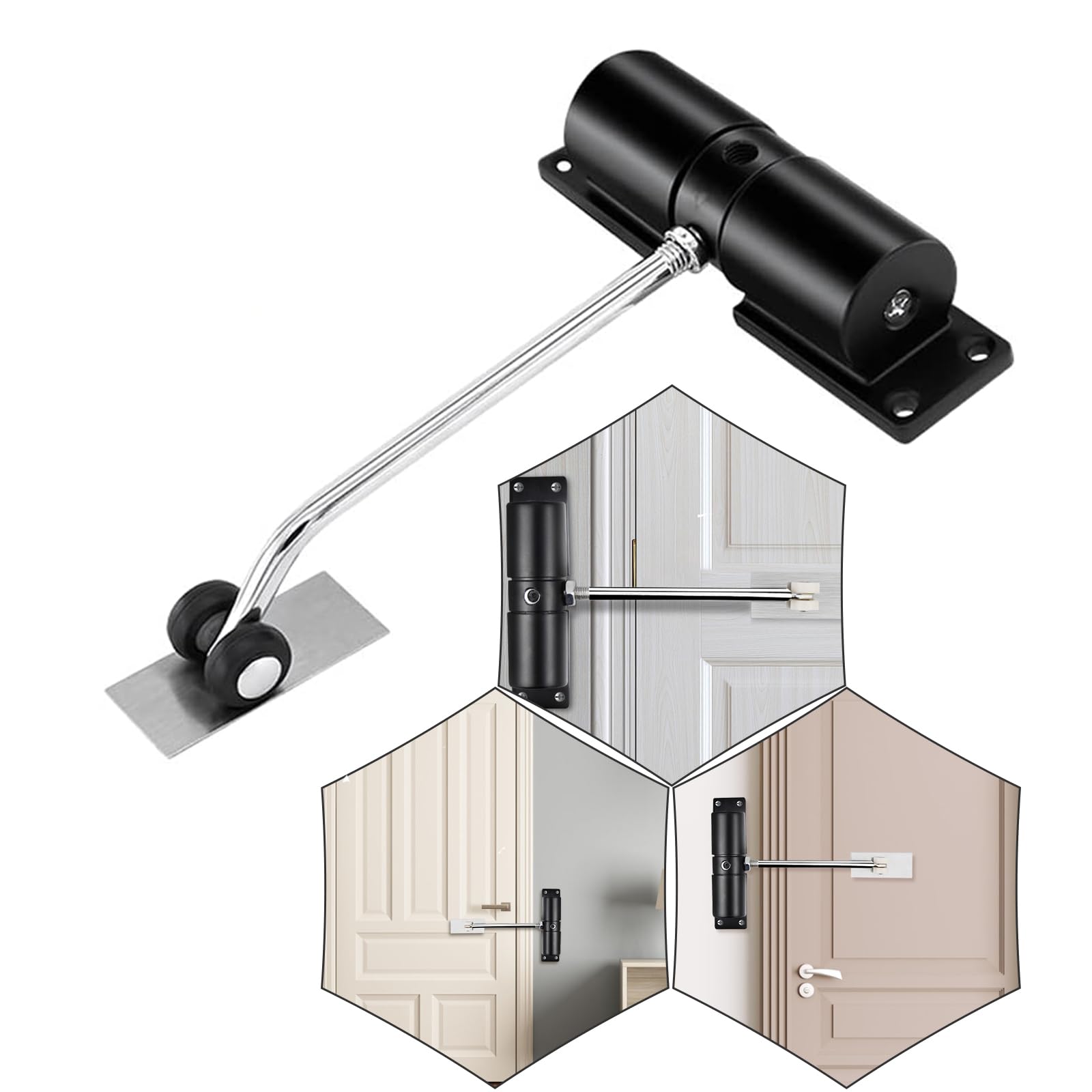 Door Closer, Automatic Door Closers for Interior Doors, Adjustable Hydraulic Spring Loaded Self Closing Gate Hinge for Weights 20-35kg, with Adjusting Rod and Screws (Black)