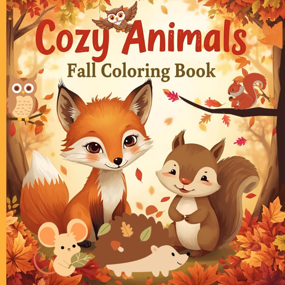 Cozy Animals Fall Coloring Book: Cute Autumn Woodland Animals Coloring Book for Teens and Adults – Cozy Fall Scenes with Foxes, Deer, Hedgehogs, Pumpkins & Leaves