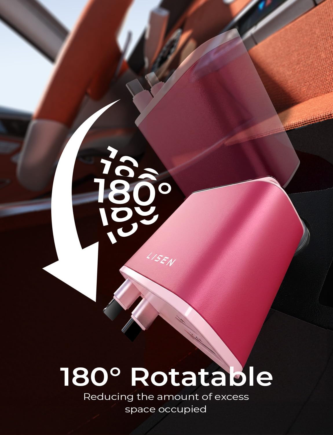 LISEN Retractable Car Charger, Pink-White view 5