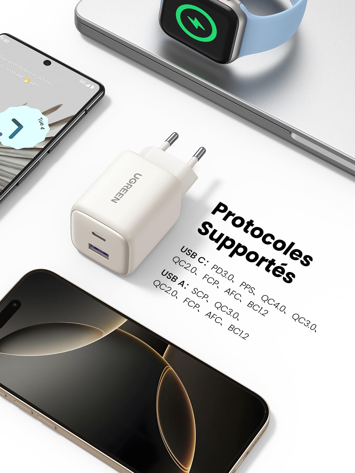 UGREEN Nexode 35W Chargeur USB C Rapide iPhone 2 Ports GaN Prise Secteur Compatible avec iPhone 17 Pro Max Air 16 15 14 13 Plus Pixel 9 8 Pro 7a Galaxy S25 S24 S23 A56 A16 iPad MacBook Air Neo(Blanc)