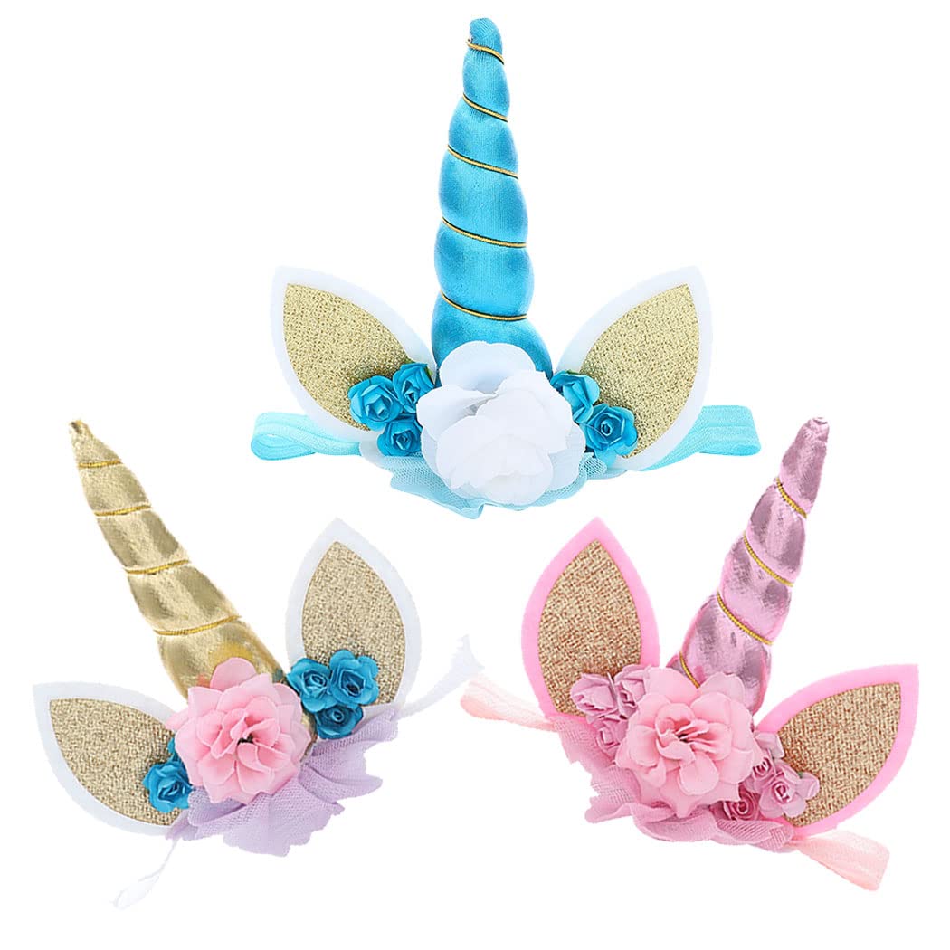 Gortin Unicorn headband Headband Baby Elastic Glitter Gold Horn Headband Flowers Headwear Party Decoration