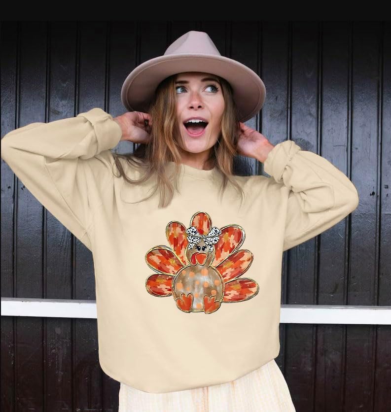 Thanksgiving Sweatshirts for Women Gobble Turkey Graphic Long Sleeve Shirt Crew Neck Thankful Pullover Tops - Image 4