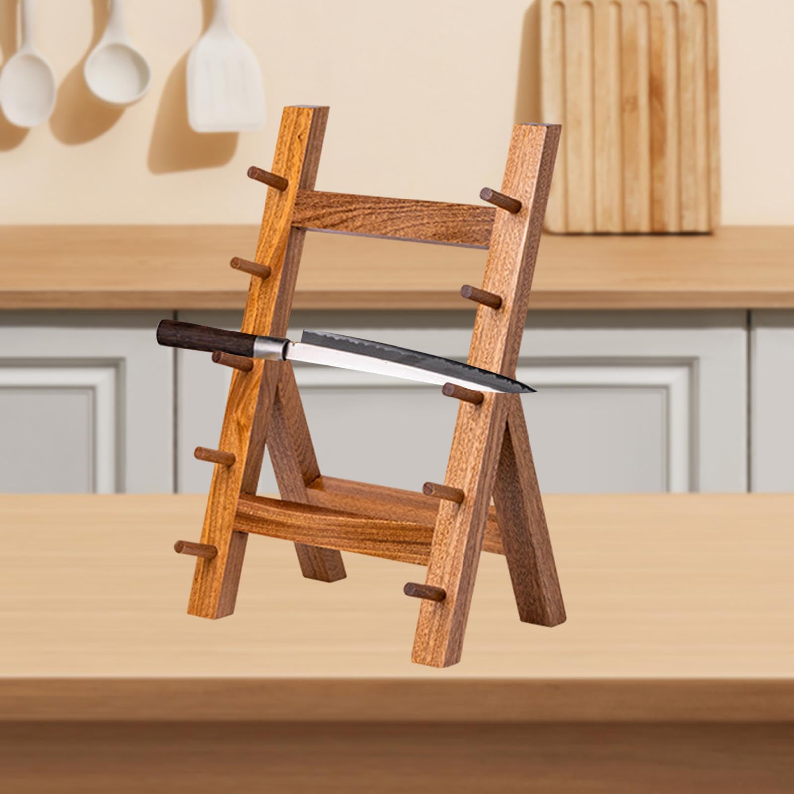 Milageto Présentoir à Couteaux En Bois de Qualité Supérieure, Marron 5 couches
