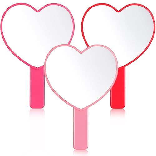 3 piezas de espejo de corazón de mano lindo plástico en forma de corazón espejo con asa, regalos para mujeres, su fiesta de cumpleaños, maquillaje