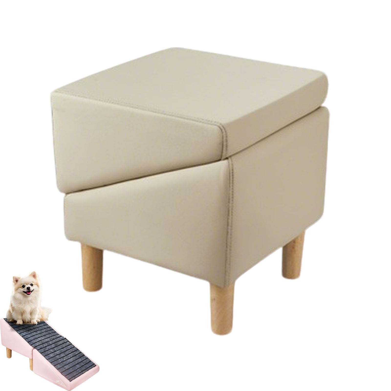 Rampa/Pouf per Cani 2 in 1, Sgabello Pieghevole con Tappetino Antiscivolo Rimovibile, scaletta per Animali Domestici in Similpelle per Cani Giovani, feriti e Anziani