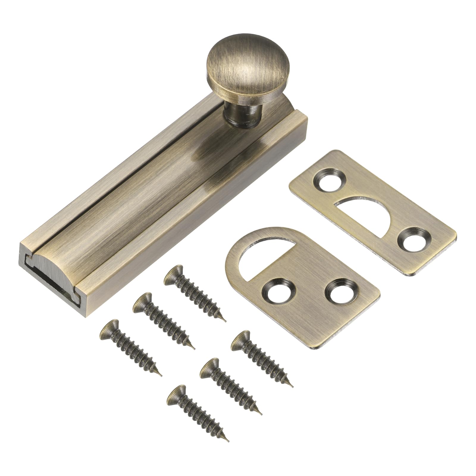 sourcing map 2" Solid Brass Surface Bolt, Concealed Security Slide Latch Door Lock with Screws, Brushed French Door Lock for Closet Cabinet Recessed Doors, Bronze