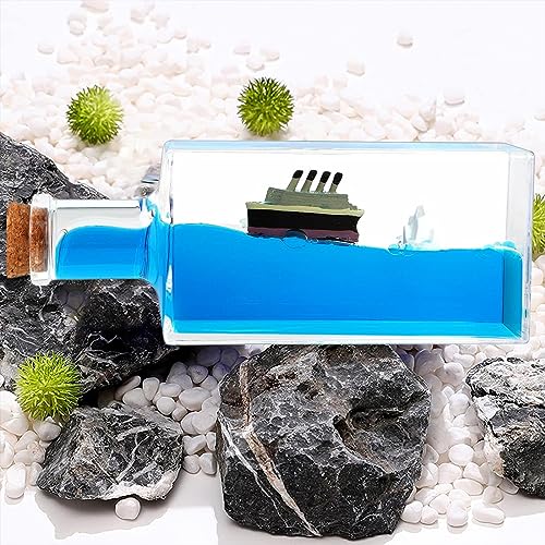 Image of Unsinkable Boat Anime Pirate Ship in a Bottle Box, Cruise Ship Fluid Drift Bottle Non Sinking Ship Model Decorations Desk Decor Ornaments for Boys Girls Fans Gifts (Blue-a)