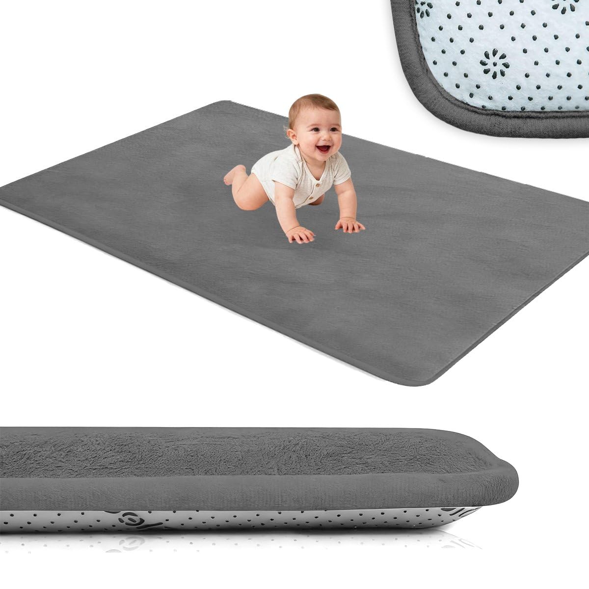 Voxirum Memory Foam Mat, Extra Thick Area Rug 3cm for Kids Living Room, Baby Playroom Crawling Carpet, Soft Play Mat Floor for Tummy Time Training and Early Walking Dark Gray, 80 x 100 cm
