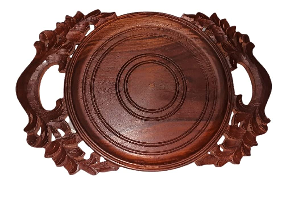 Aisha Craft House Wood Carving Art Decorative Wooden Tray Handmade Serving Tray for Tea, Coffee, Snacks