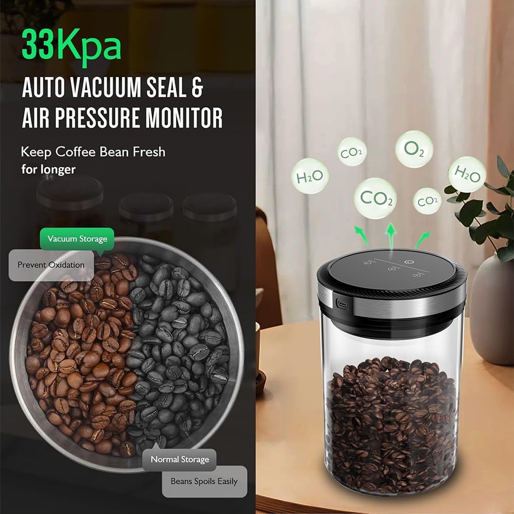 Barattoli sottovuoto per caffè con coperchi ermetici 33 Kpa Auto e Stop Touch Screen Barattolo per alimenti in acciaio inossidabile lavabile in lavastoviglie Contenitore multifunzionale