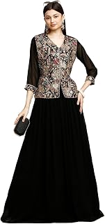 madhuram textiles womens' Georgette Embroidery Short Kurta Top With Long Skirt Set(M-2486 Black) Price In India