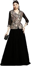 madhuram textiles womens' Georgette Embroidery Short Kurta Top With Long Skirt Set(M-2486 Black)