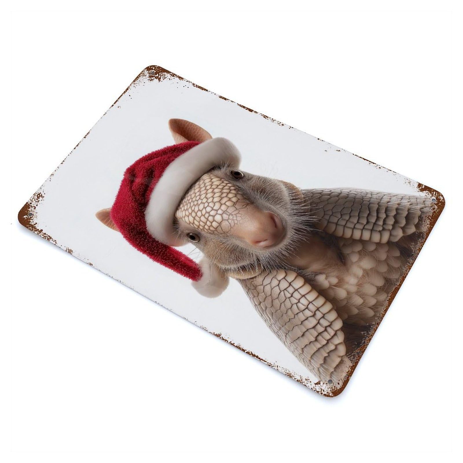 Armadillo Christmas with Santa Hat Portrait Retro Metal Sign 11.8"x7.9", for Garage, Bar And Workshop Decor, Shabby Chic Decor