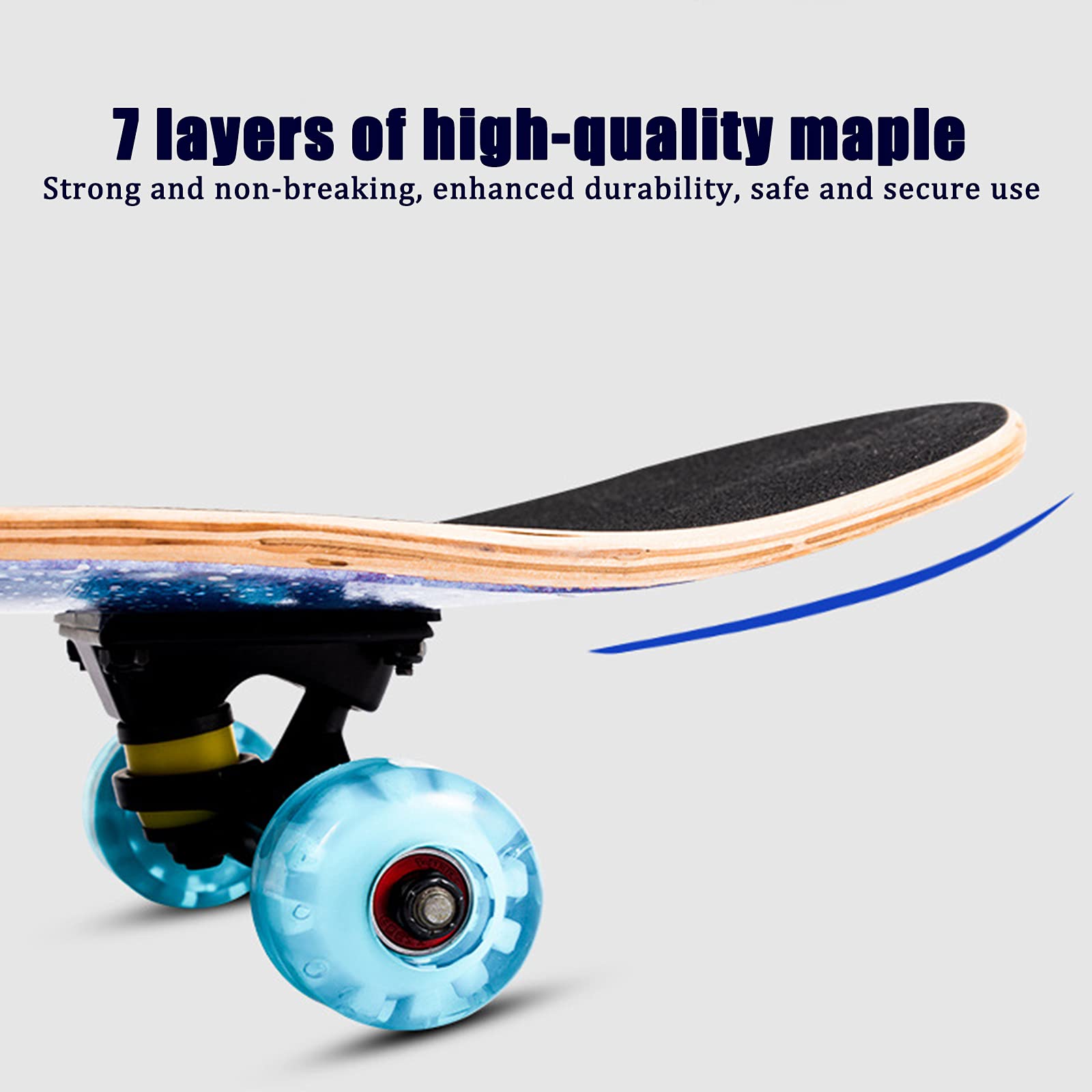 Planches à roulettes Complètes de 31", Skateboards en Bois D'érable à 7 Couches à Double Coup de Pied avec Roues Clignotantes en PU pour Filles Garçons Enfants Adolescents Adultes