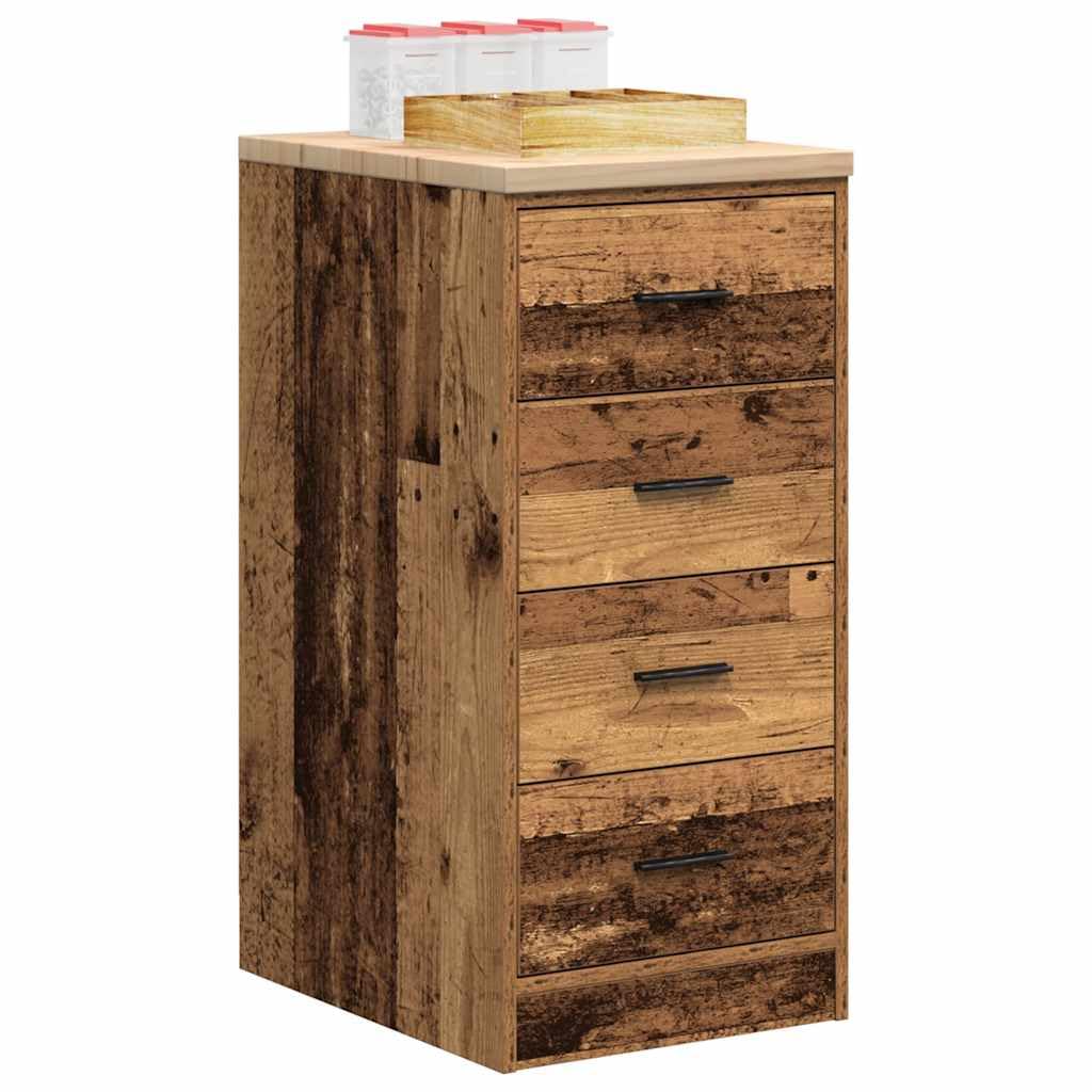 Armadietto per garage, effetto legno di pino massiccio, con quattro cassetti e piano di lavoro robusto, per officina, garage, cantina e magazzino