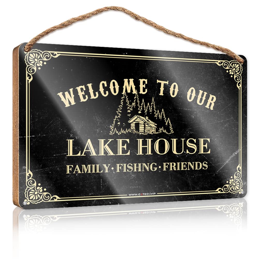 FRINTOXA Funky Home Decor Welcome To Our Lake House Wooden Sign(15X28CM)