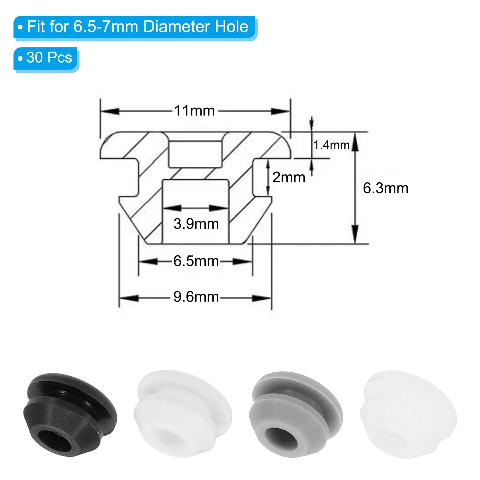 PATIKIL 6.5mm Diameter Silicone Round Snap, 30 Pcs in Type Locking Furniture Hole Plug Button Protective Cover Cap Head Fit for 2.5-6.5mm Hole for Seal Bulkhead Cylinder Hole, Grey