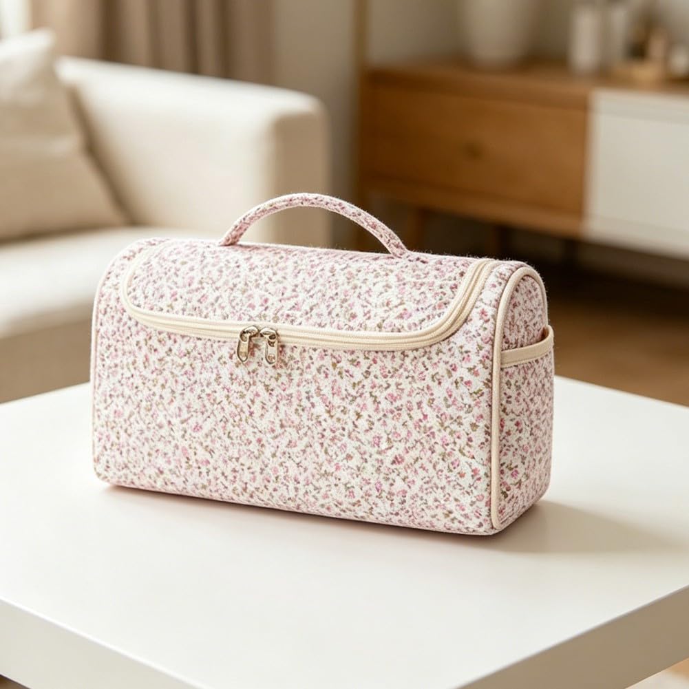 EasyByMall Custodia da viaggio portatile per parrucchieri e accessori, borsa da toilette sospesa con scomparti multipli, custodia organizer in poliestere per cosmetici ed elettronica, rosa