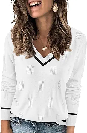 WIHOLL Sweaters for Women V Neck Long Sleeve Tops Fashion Lightweight Pullover Clothes Fall Outfits 2025