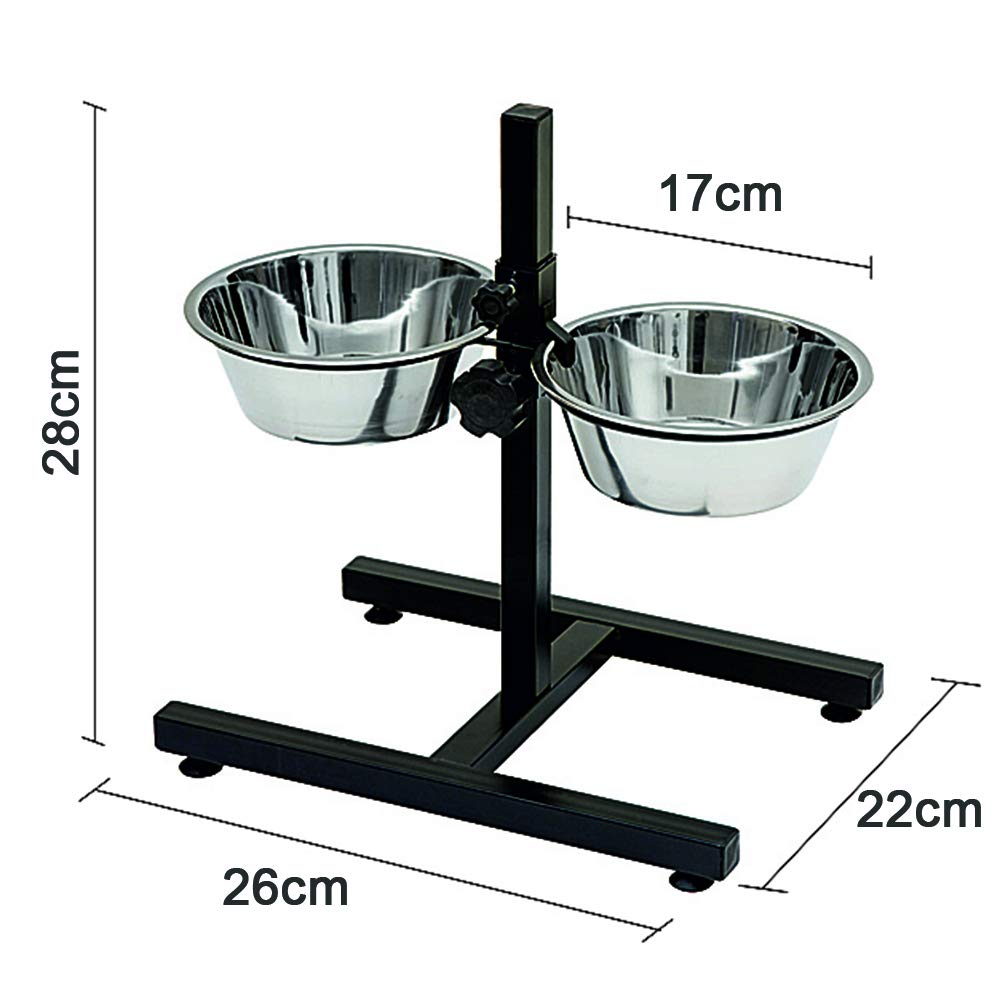 BPS Comederos Bebedero para Perros Acero Inoxidable con Pie Soporte Juego de Cuencos Elevados Altura Ajustable 3 Tamaño Elegir (S) BPS-11119