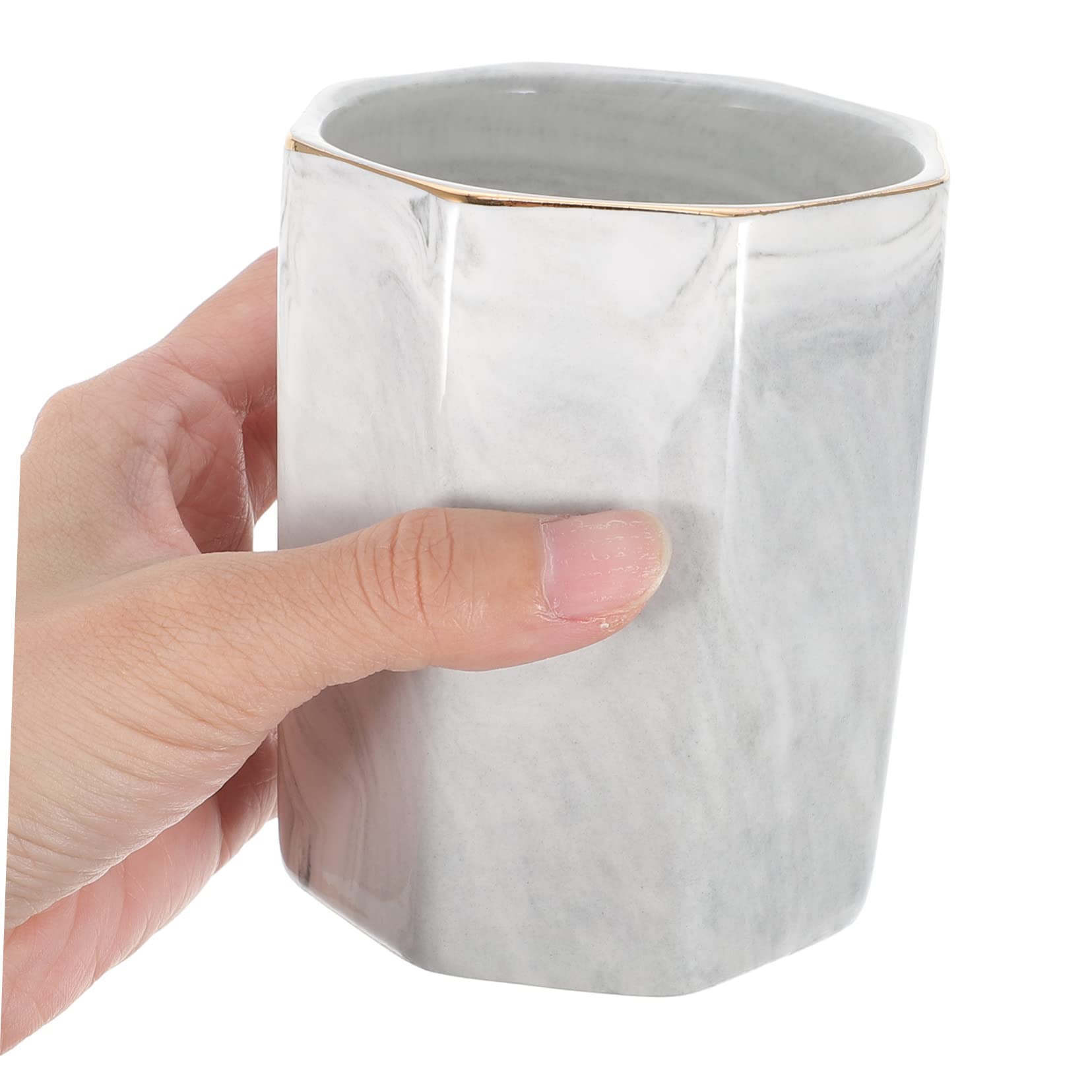 Tofficu 5 Pièces Seau de papeterie hexagonal porte-balais tasse à stylo Pot à crayons hexagonal Pot à crayons multifonctionnel porte-stylo de bureau pots à stylos pour bureau céramique