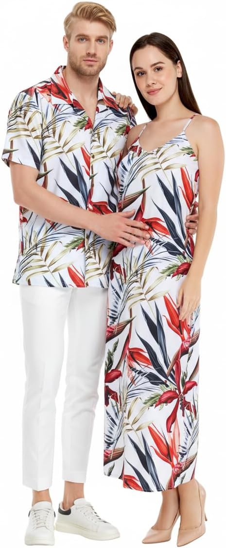 Matchable Couple Hawaiian Luau Shirt Matching Sweetheartor Sweetheart Maxi Dress in Garden at Dawn