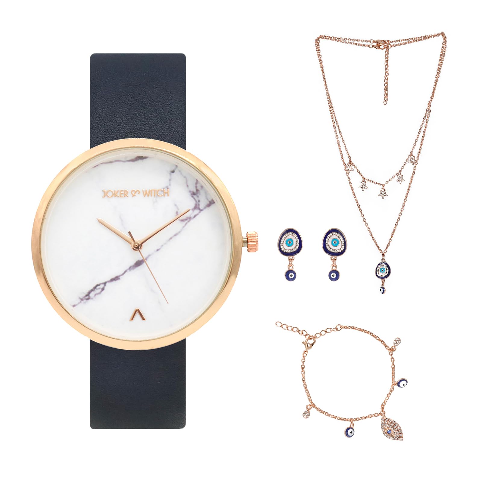 Joker & Witch Analog White Dial Blue Band Azul Eyes Love stack Womens Faux Leather Watch Gift Sets