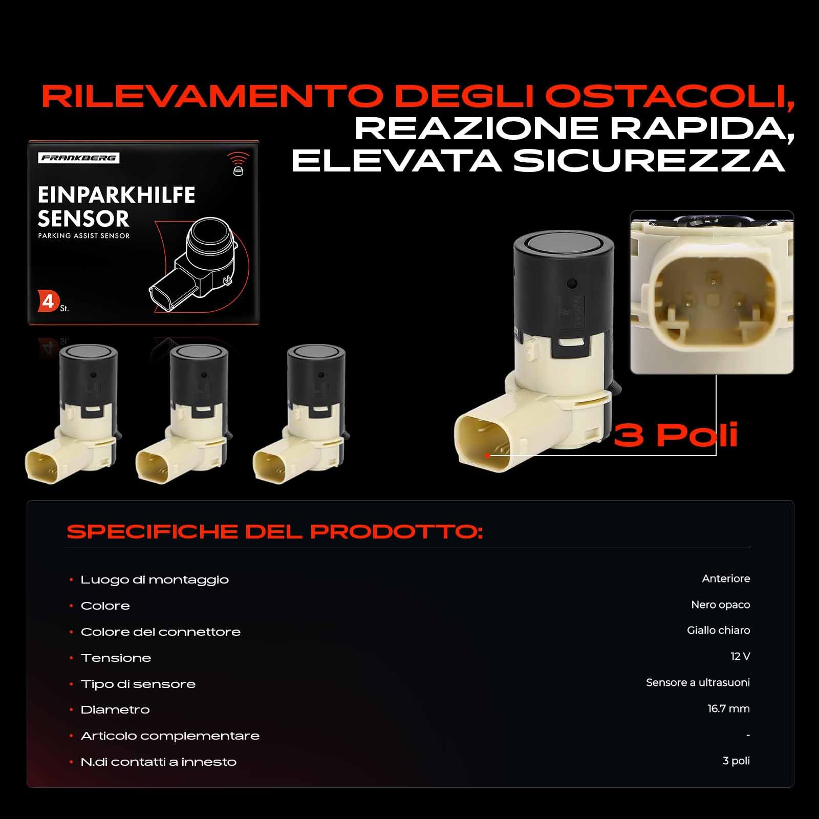 Frankberg 4 sensori di parcheggio anteriori e posteriori A1695420018 | Compatibile con: Classe B W245, Classe A W169