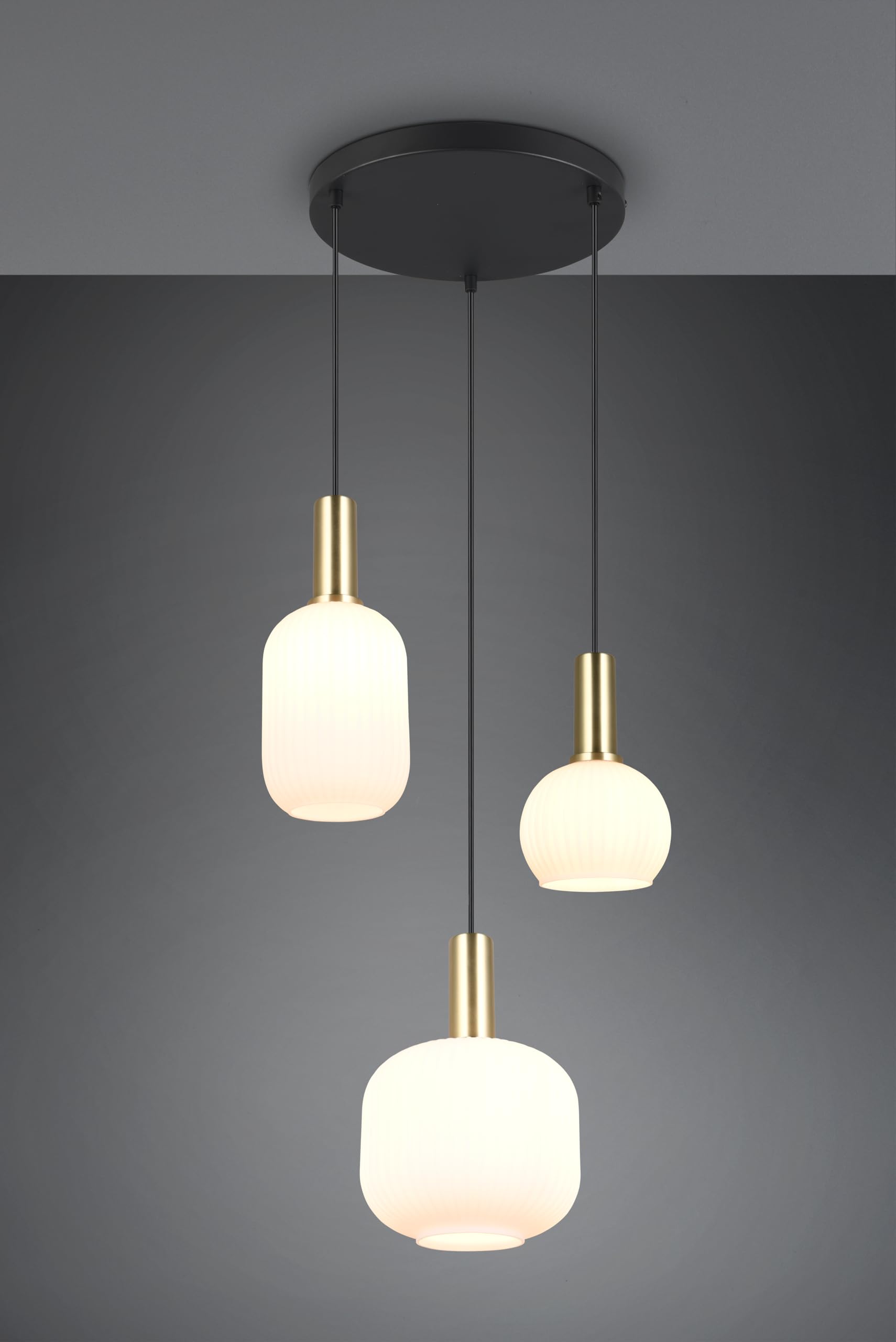Trio Leuchten Suspension DIVA 319830308, Métal Laiton/Noir mat, Verre Blanc, excl. 3x E27