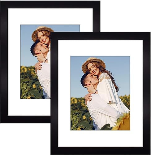 Vista 10 de Golden State Art, Juego de 2 marcos de madera blanca de 11 x 14 pulgadas con paspartú de cristal real para fotos de 8 x 10 pulgadas Blanco