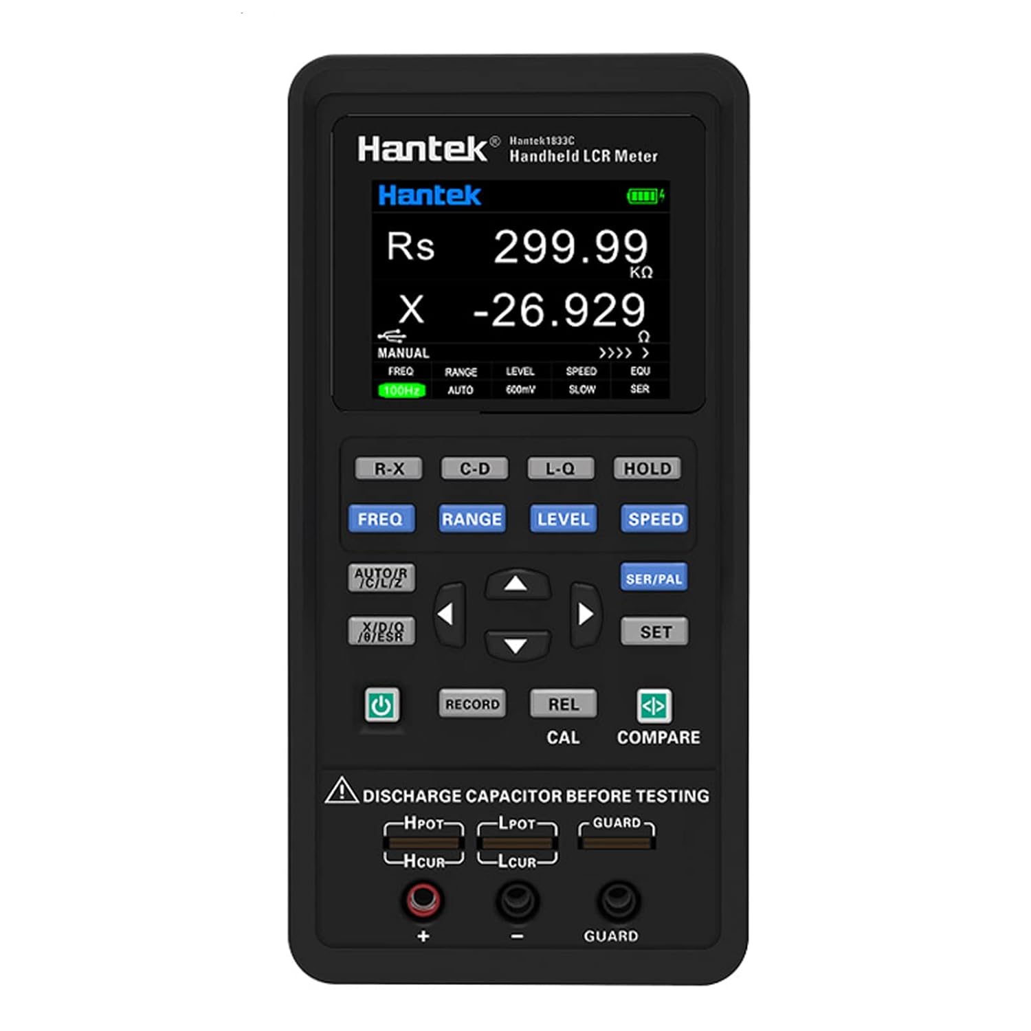 Handheld Digital LCR Meter 1833C, 100kHz LCR Meter with Carry Case, 0.3/0.6 Vrms, Capacitance Resistance Measurement Tester Tools