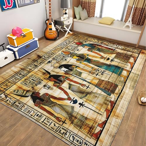 UUZEAI Alfombra Vintage para Sala de Estar, diseño de jeroglíficos del Antiguo faraón Egipcio, Antideslizante, Lavable, para Pasillo, Comedor y Cocina, 60x90cm