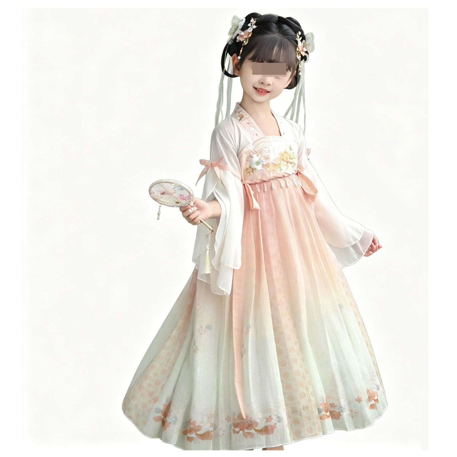 HHCTEBEC Girl's Han Fu Dress Summer,Long Sleeves Chinese Traditional Floral Ruqun Kids Ancient Fairy Tang Dynasty Style Dress, Chinese Hanfu Decor & Gifts, Cosplay Costume,Pink