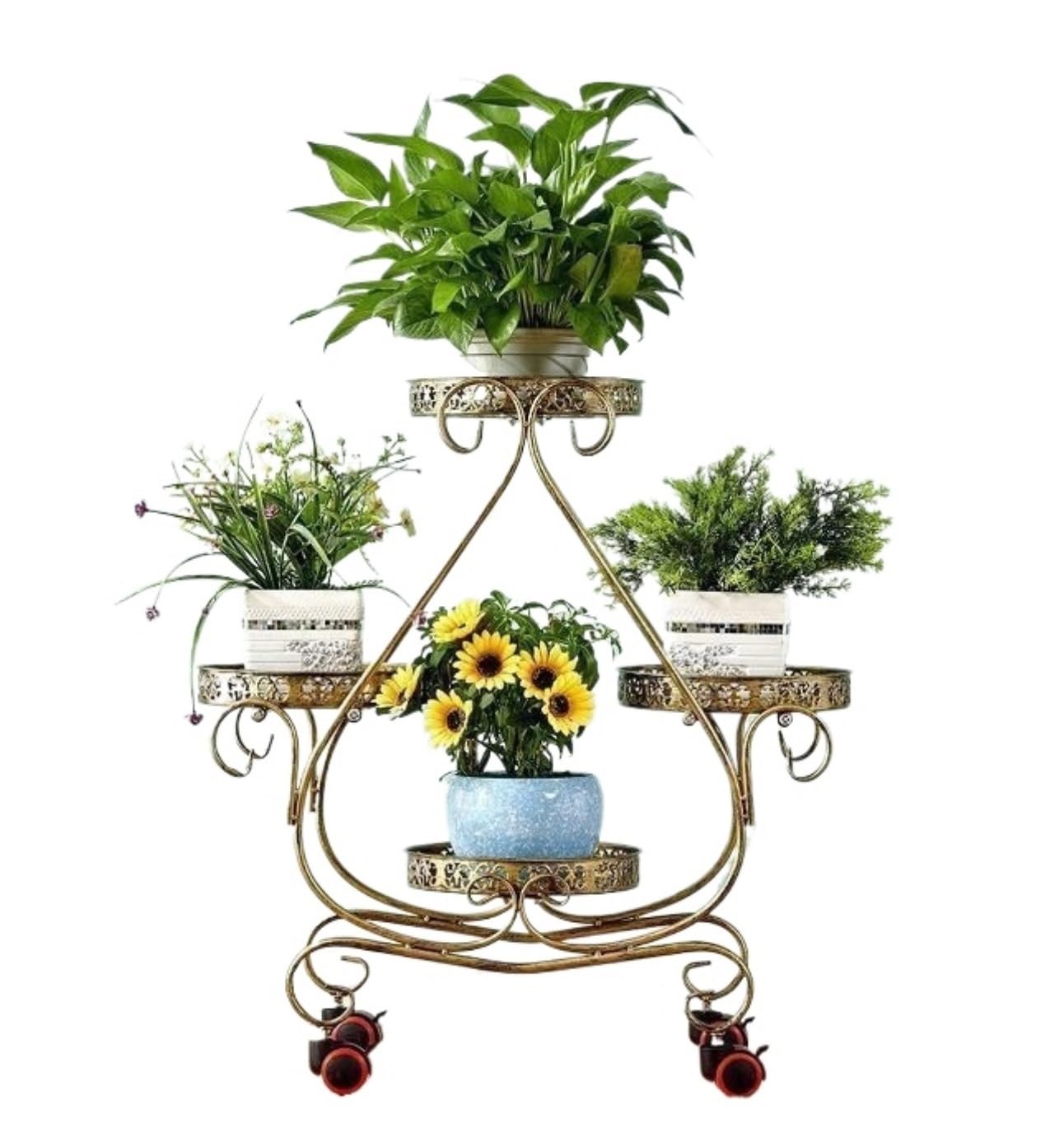 MHbdfsxz Plant Shelf For Multiple Plants Metal Plant Stands Outdoor Flower Pot Stand For Indoor Plants With Wheels Flower Stand For Patio(Bronze)