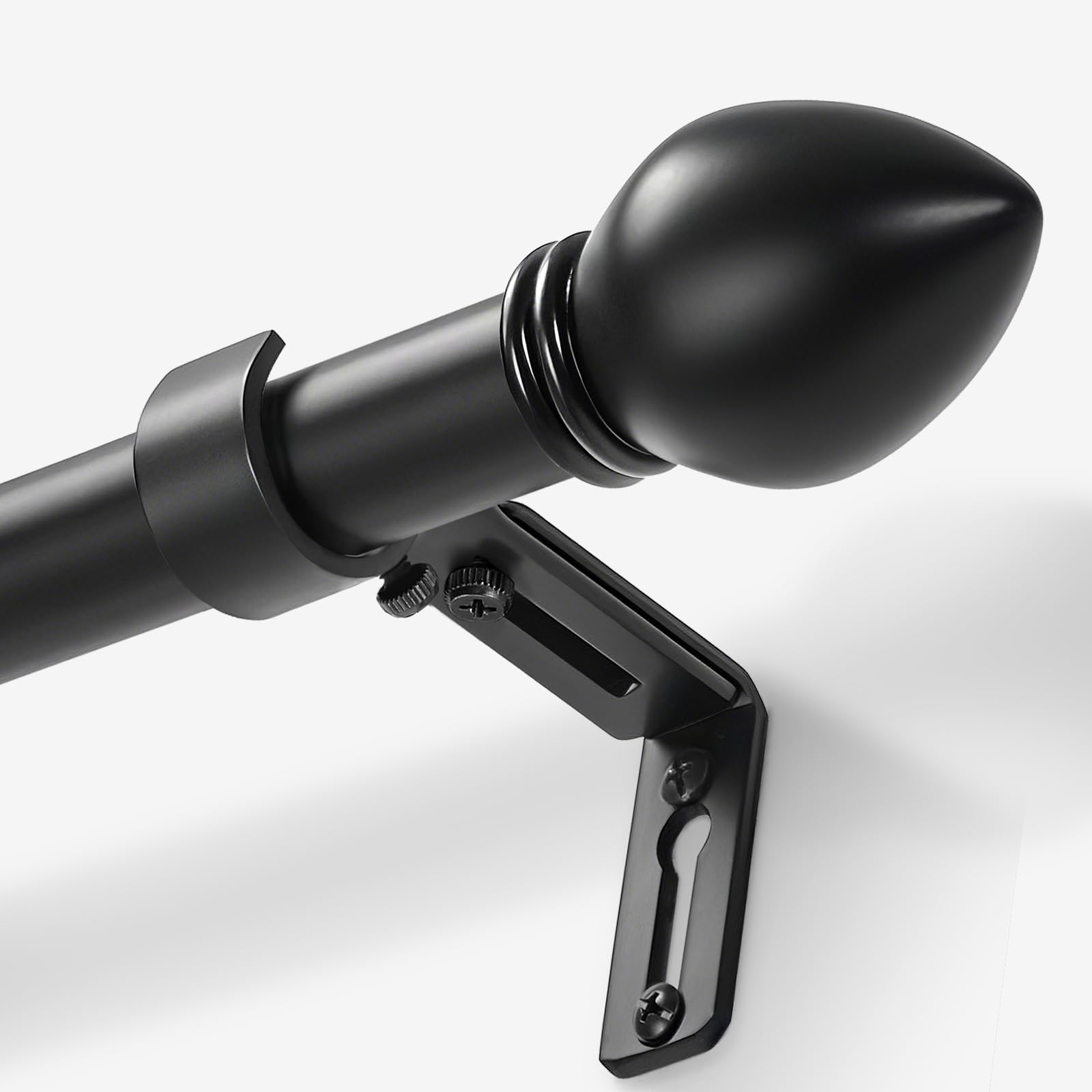 Curtain Rods for Windows 16 to 136 inches, Curtain Rod Max Adjustable Length to 146 in, Drapery Rod 1 inch Diameter with Modern Knobs Finials (Black, 16" to 136" - Set of 1)