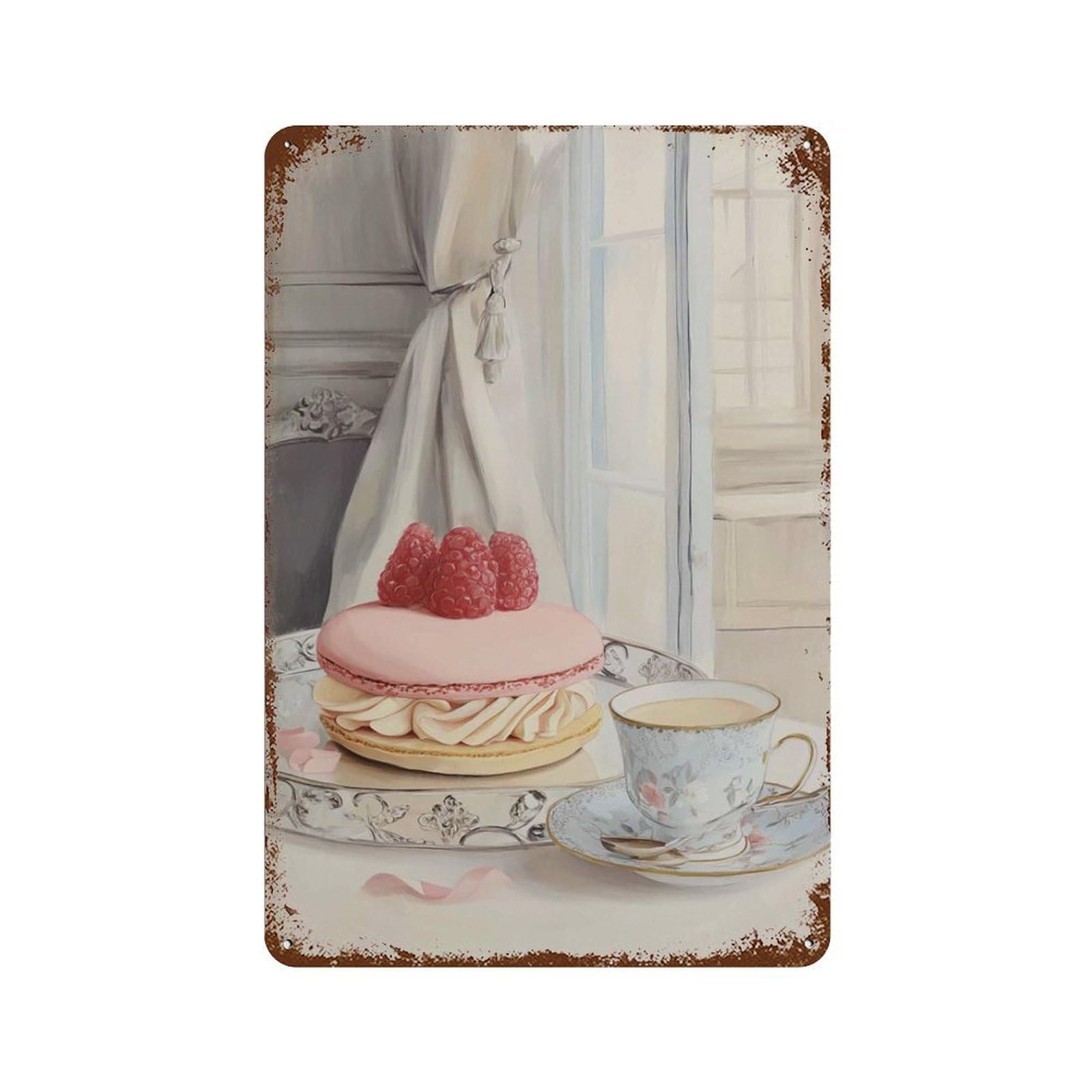 xiaoxiaoshen French Patisserie Elegant Dessert Tea And Macaron Kitchen Parisian Style Café Wo Wall Decor Art Metal Tin Poster Modern Home Decor Art Home Bar Shop Decorations Vintage Sign 30x20cm