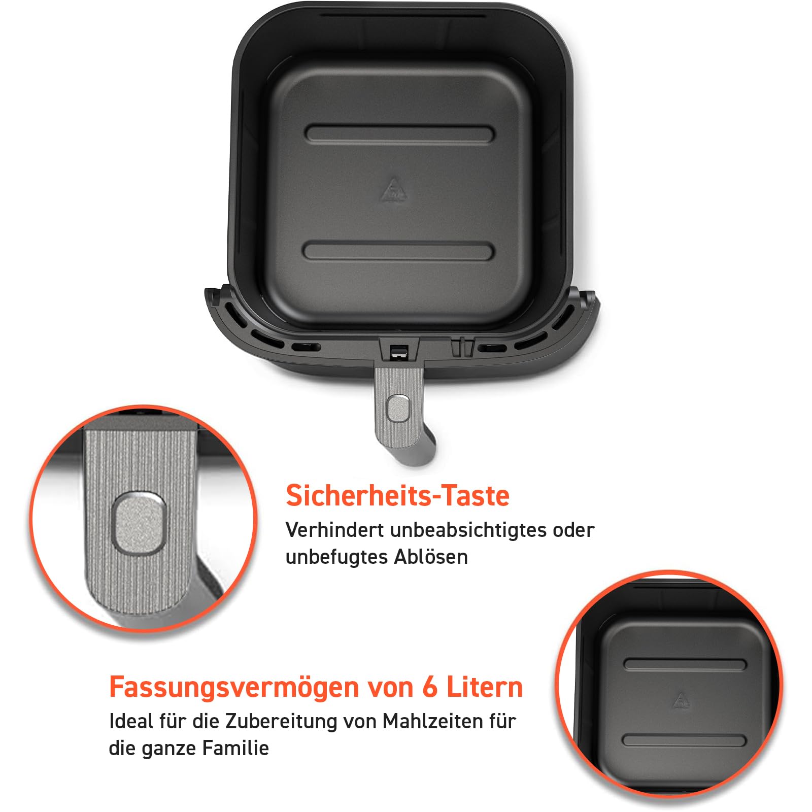 COSORI Air Fryer Turbo Blaze 6L Originalkorb, Keramikbeschichtung ohne PFAS, Ersatz-Zubehör für die Heißluftfritteuse ‎CAF-DC601-KEU, antihaftbeschichtet, spülmaschinenfest, grau