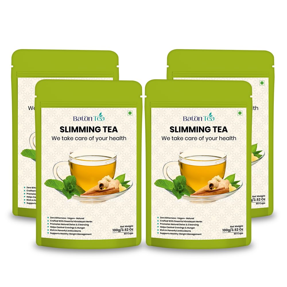 Baton Slimming Herbal Green Packet 100gm |Natural Blend of 18 Herbs|Detox for Gut Health & Weight Management |Zero Sugar |Wellness Tea For Men & Women |Pack Of 4