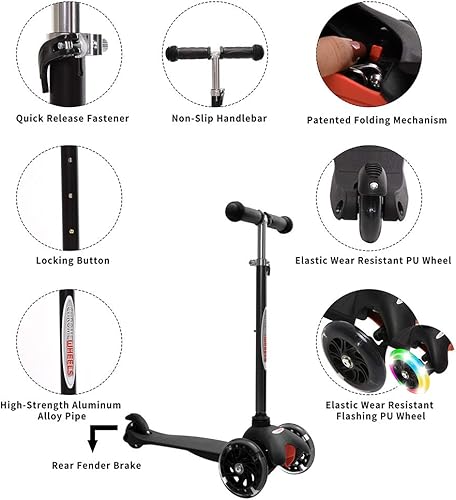 Miniatura 4 de ChromeWheels Patinete para niños, scooter de lujo de 3 ruedas para niños pequeños, 4 planeadores de altura ajustable con patines, inclinado para