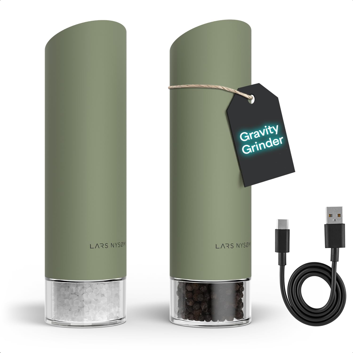 LARS NYSM Gravity Elektrische Zout En Pepermolen Set USB C Oplaadbare Automatische Molens Verstelbare Maalgraad Bediening Met Een Hand Voor De Keuken Black White 2723734171