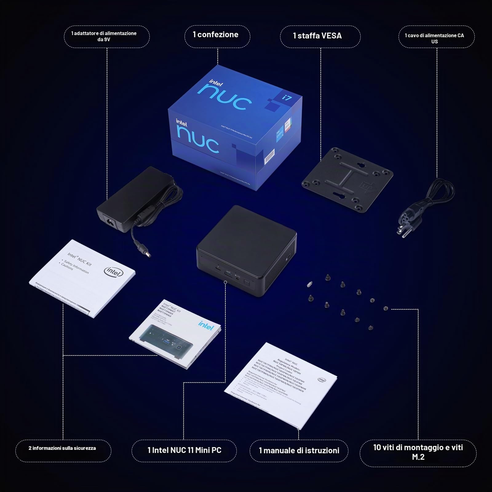 Intel NUC 11 Panther Canyon Mini PC, Core i7-1165G7, senza RAM, senza SSD, senza sistema operativo Mini computer, LAN 1000M/WiFi 6/BT5.2, computer aziendale per ufficio/scuola/casa (NUC11PAHi7)